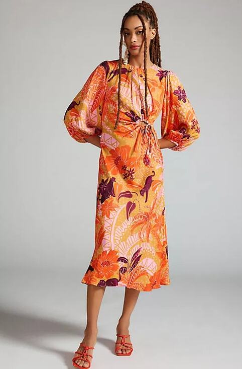 FARM Rio Dresses & Skirts - Farm Rio Puff-Sleeve Cutout Slip Maxi Dress Jungle Panther Size Medium